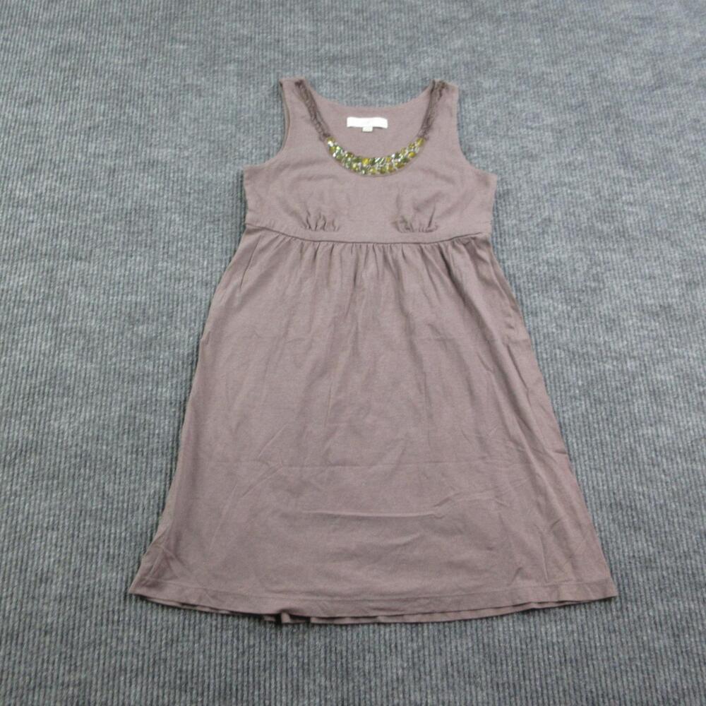 LOFT Dress Womens S Brown Tank Dress Scoop Neck Empire Waist Beaded Knee Length